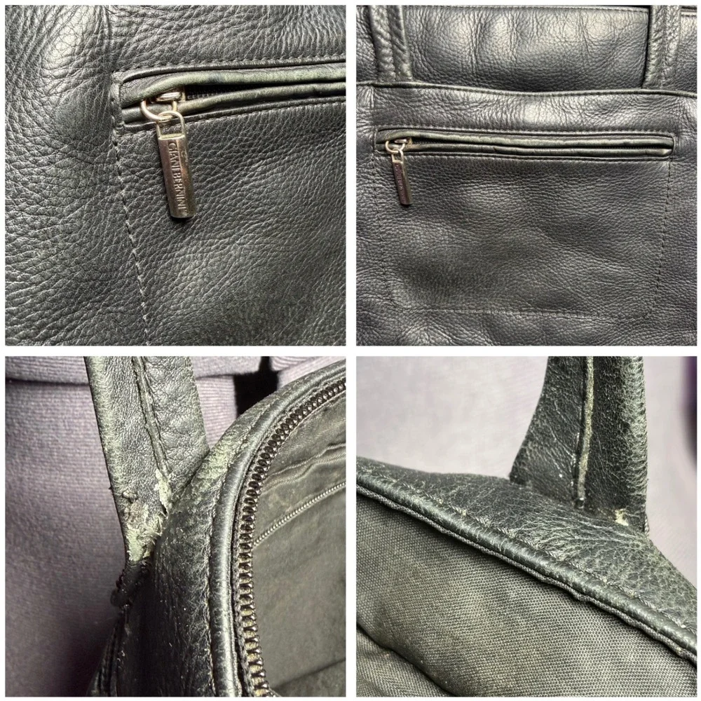 Vintage 90s Grunge Pebbled Black Leather Tote Bag Giani Bernini 15x10x4